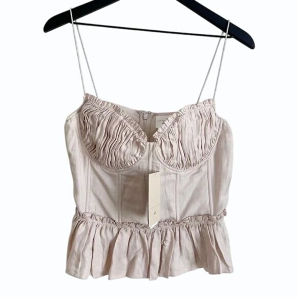 Brock Collection H&M Linen Corset Top Womens M Draped Underwire Peplum Romantic - Picture 3 of 7